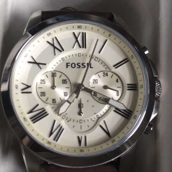 Men’s Fossil Grant Watch with White Dial and Brown Leather Strap - Picture 2 of 5